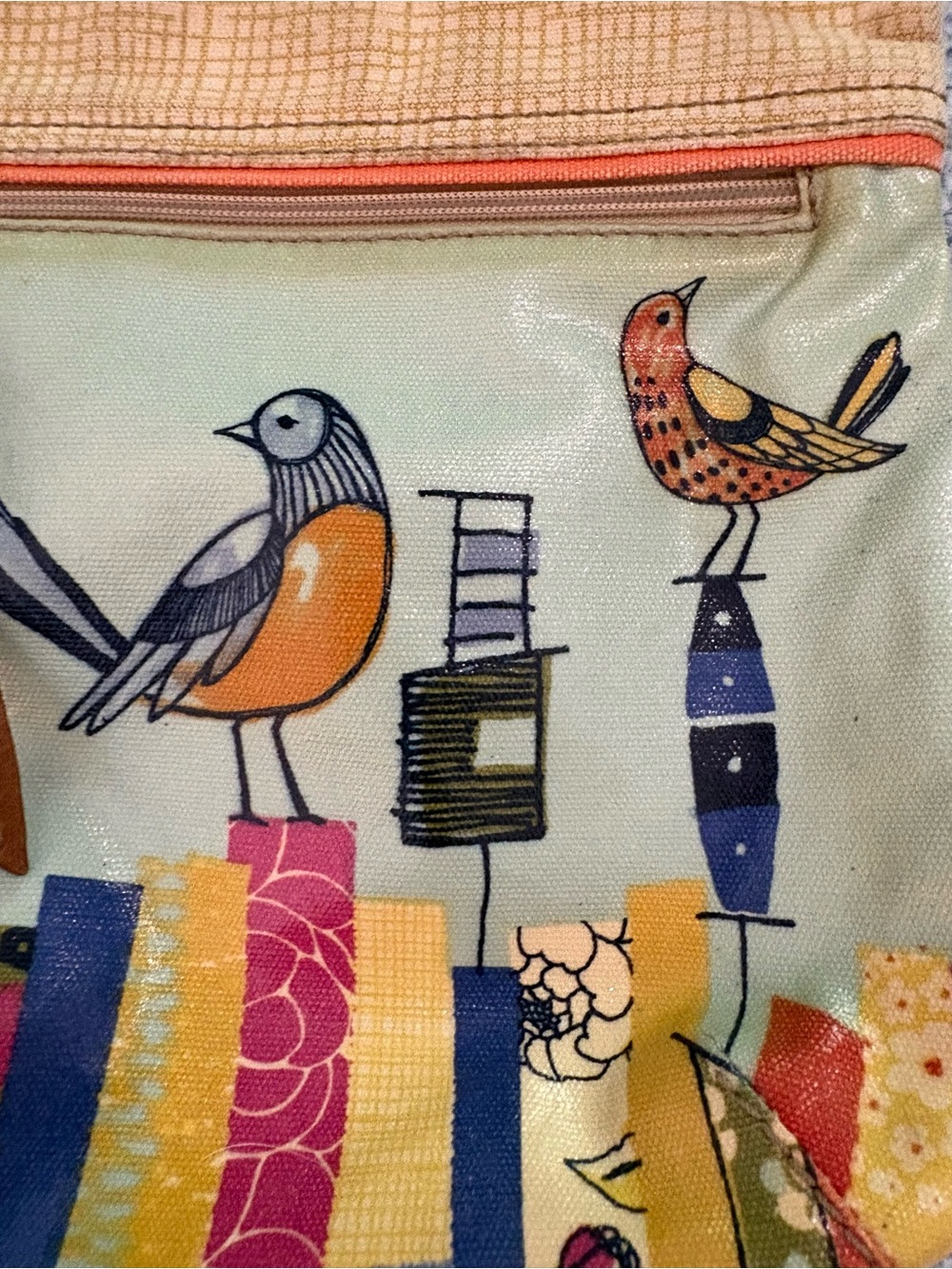 Fossil Key-Per City Birds Coated Canvas Crossbody Bag with Keychain Like New - Picture 8 of 15